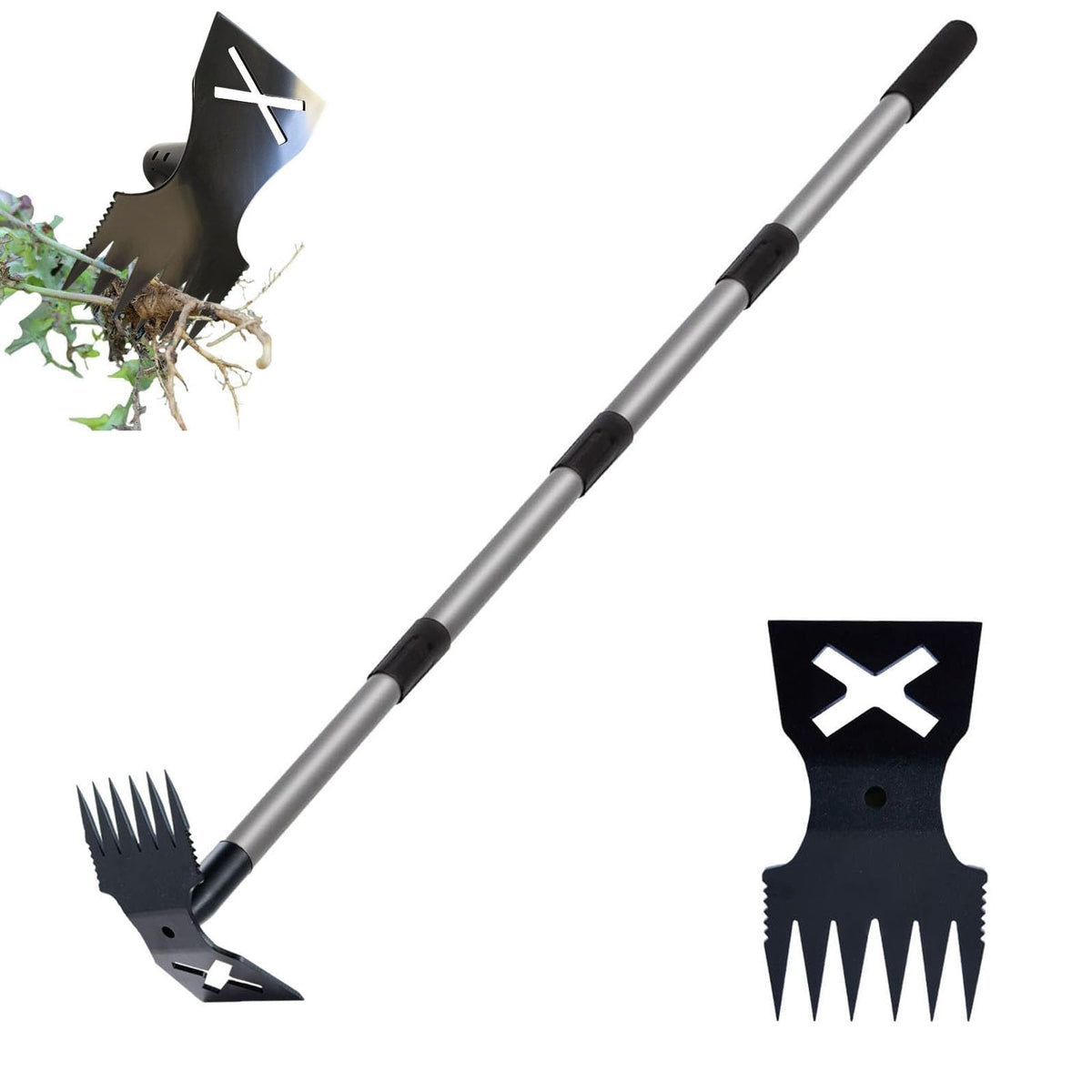 FmnyYaid weed puller with 60-inch handle for upright, comfortable weeding.