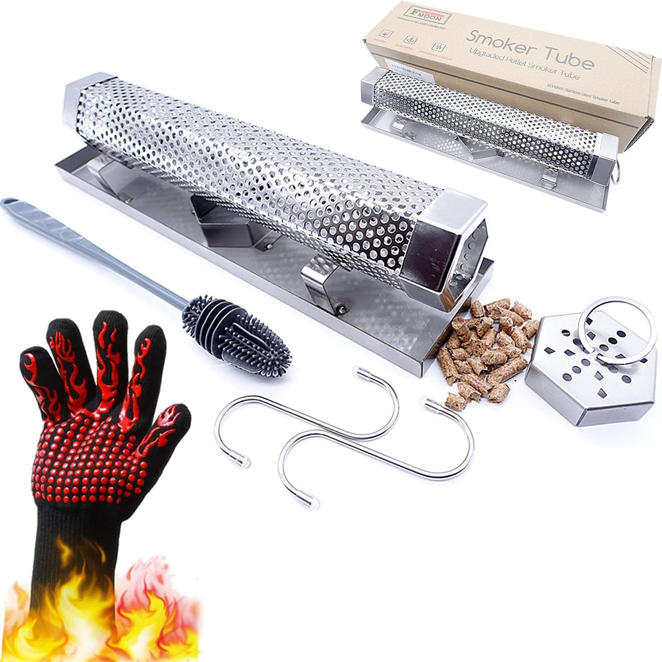 FMOON 12in pellet smoker tube for consistent smoke and versatile setup.