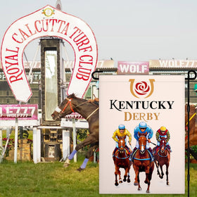 Fnaners double-sided flag shows clear rose horse race pattern from both sides.
