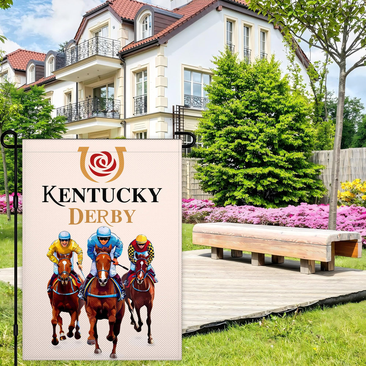 Fnaners Kentucky flag adds festive charm to exterior living areas.