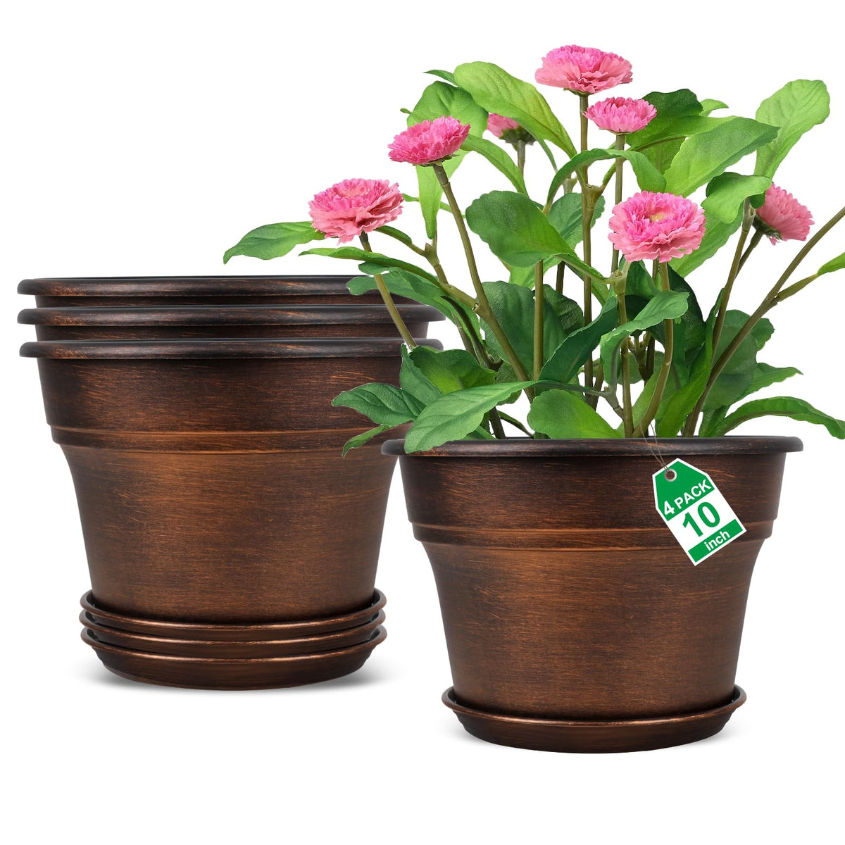 Fodetyff 10-inch copper planter front view showing drainage for indoor use