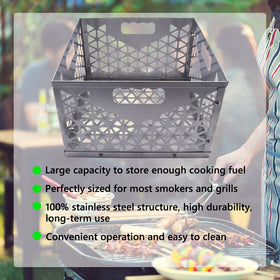 Foedo firebox basket with a sturdy handle for easy access during cooks.