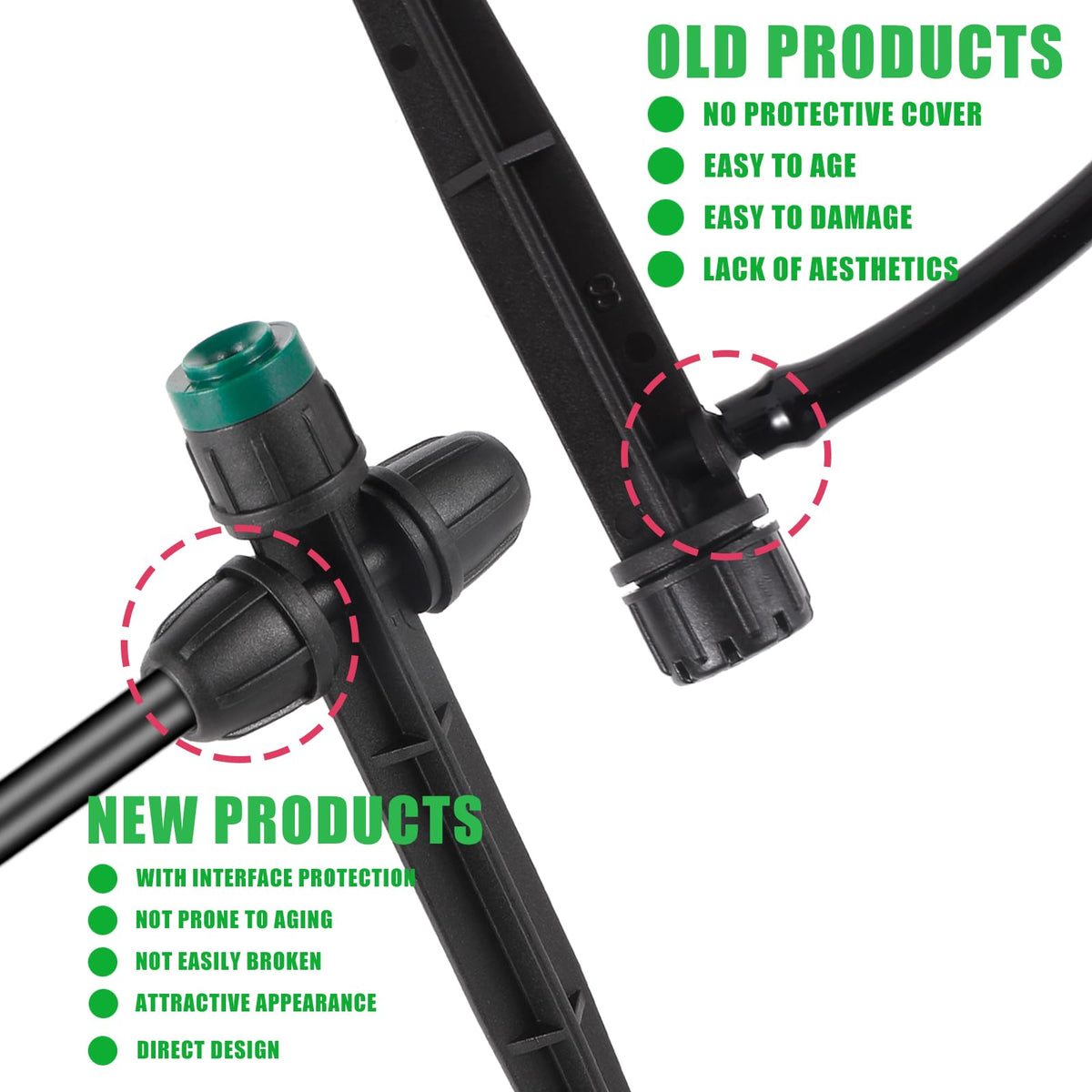 FOGWOWO stake closeup shows 6.5-inch height for wider spray range