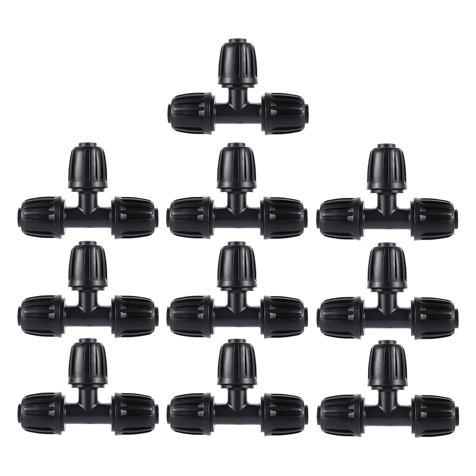FOGWOWO half-inch tee connector demonstrates quick, leak-free installation for drip irrigation