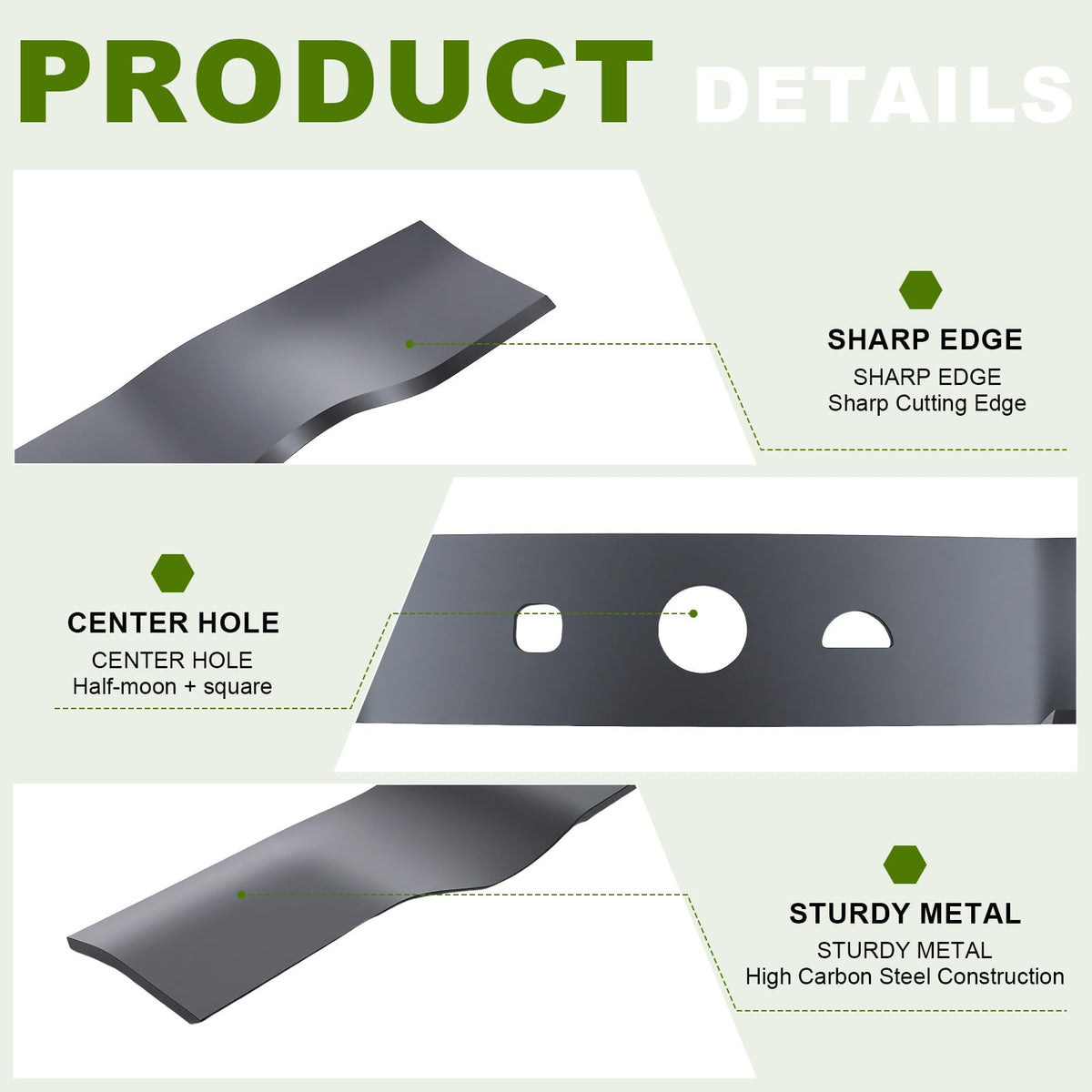 Hardened steel Foifatt blade reduces clippings buildup for cleaner edges.