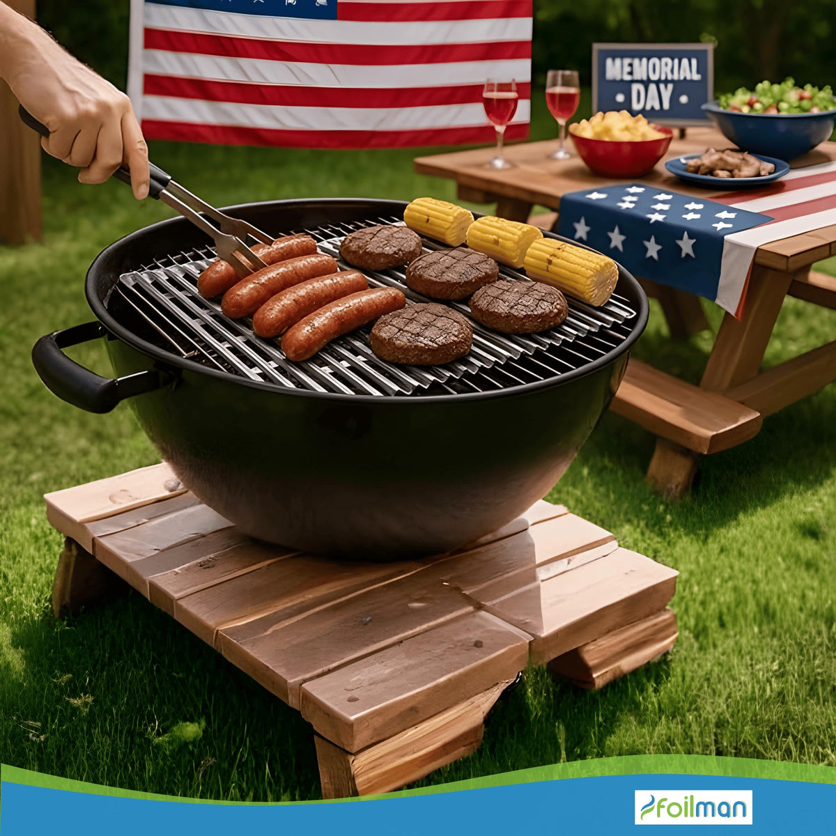 Foilman liner maintains a clean cooking surface and preserves flavor during cookouts