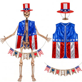 Foilswirl 4th of July skeleton hat adds festive flair to outdoor displays.