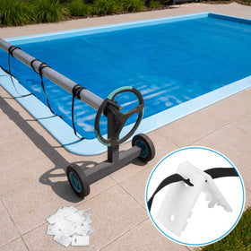 Foilswirl clips in-use on reel for reliable pool coverage