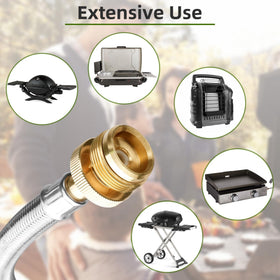 Foinwer camping stove setup using a durable outdoor propane hose