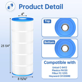 FOIRCEADAL C1200 cartridge showing 120 sq ft filtration area for high capacity.