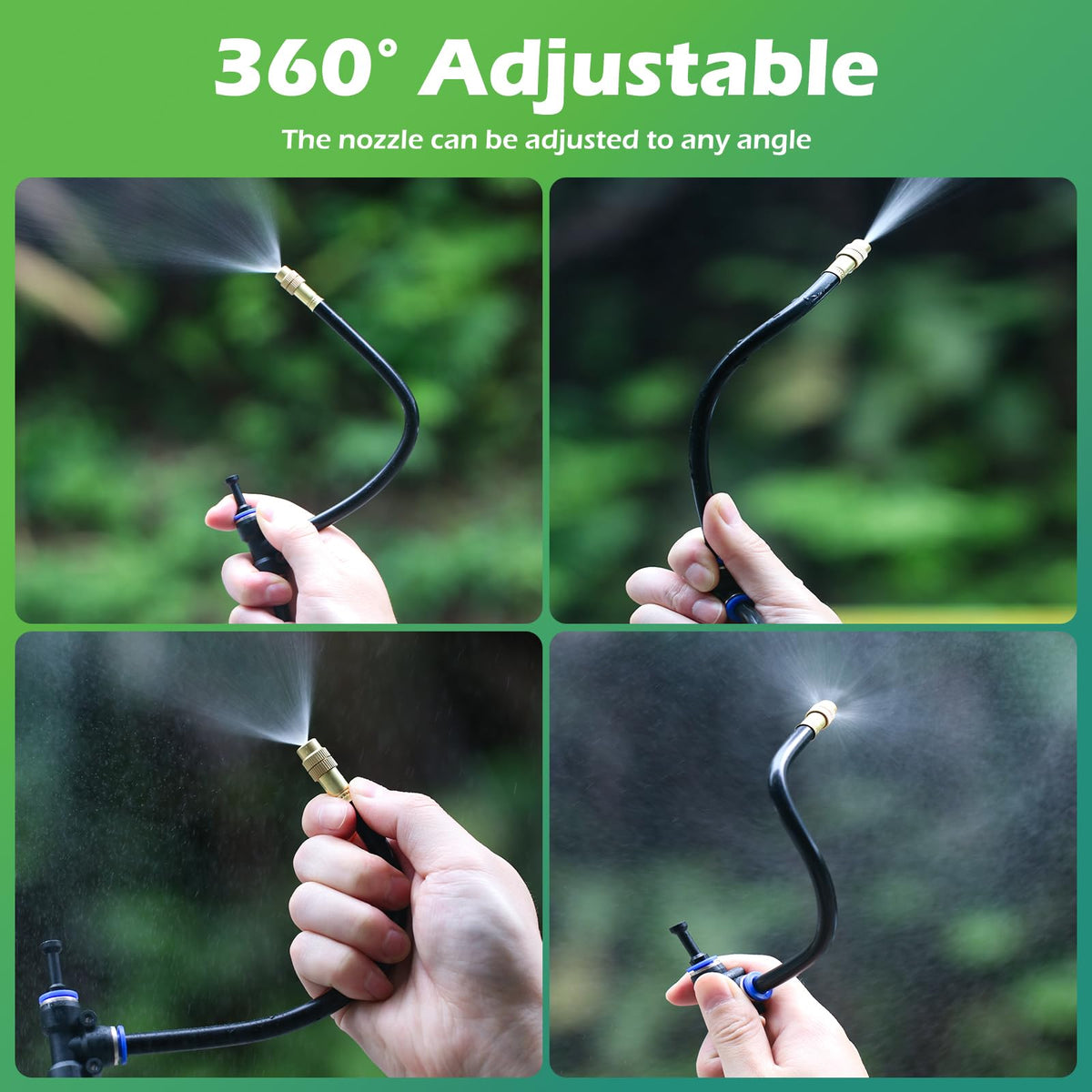 FOKATY 20 nozzles with 360° bendable spray for uneven terrain.