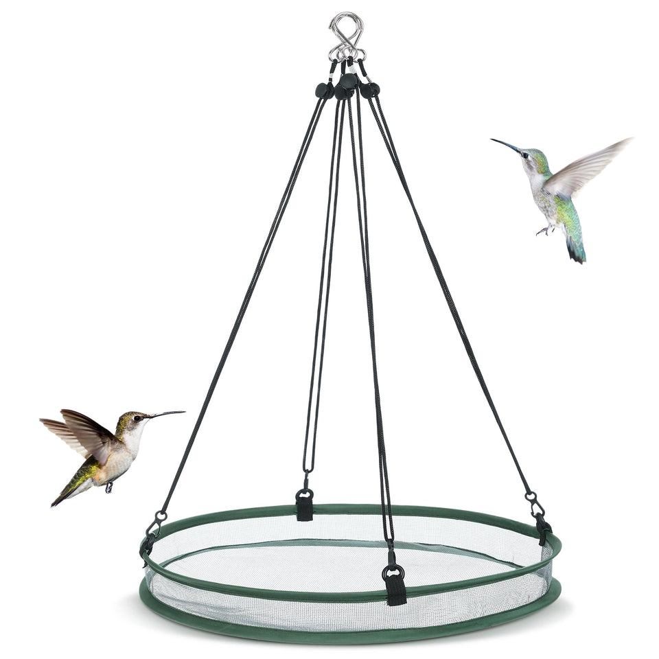 FoldTier seed catcher hoop for outdoor feeders reduces waste while birds feed.