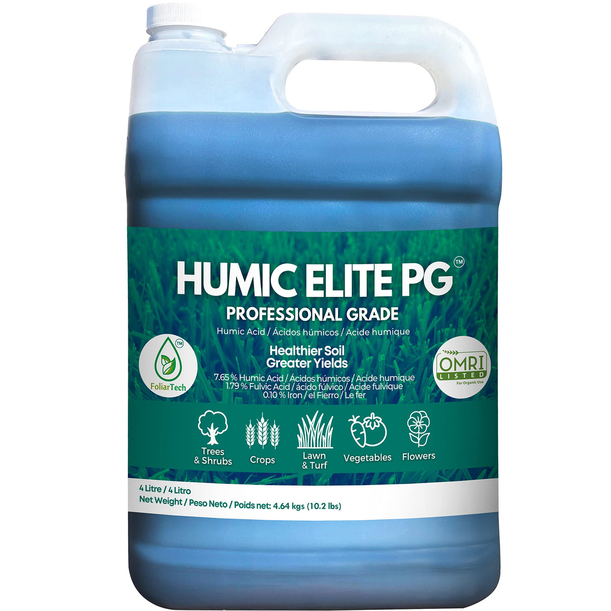 FoliarTech Humic Acid Lawn Fertilizer bottle pour improves nutrient availability and ease of use