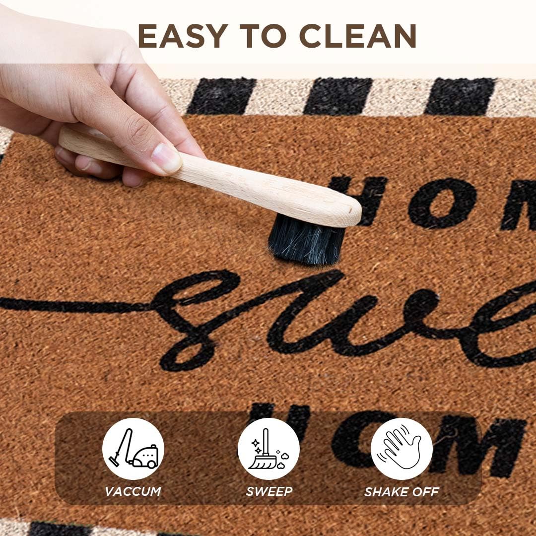 Folkulture checkered coir mat resists fading and maintains curb appeal.