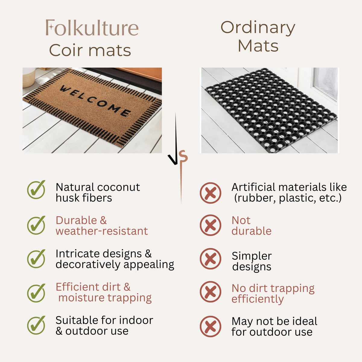 Folkulture Welcome Matt Outdoor easy-cleaning image indicates simple care routines