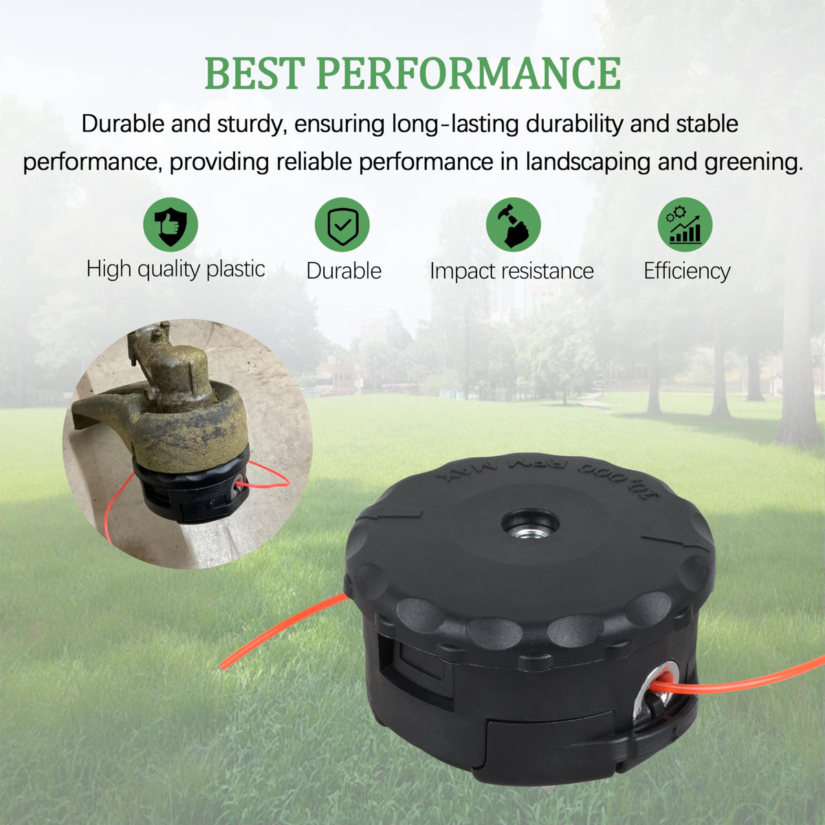 Follde SRM-225 Speed Feed 400 trimmer head with no adapter, mounting uses reverse-thread mounting nut.