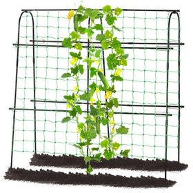 Follook cucumber trellis ready for quick assembly in a compact garden setup.