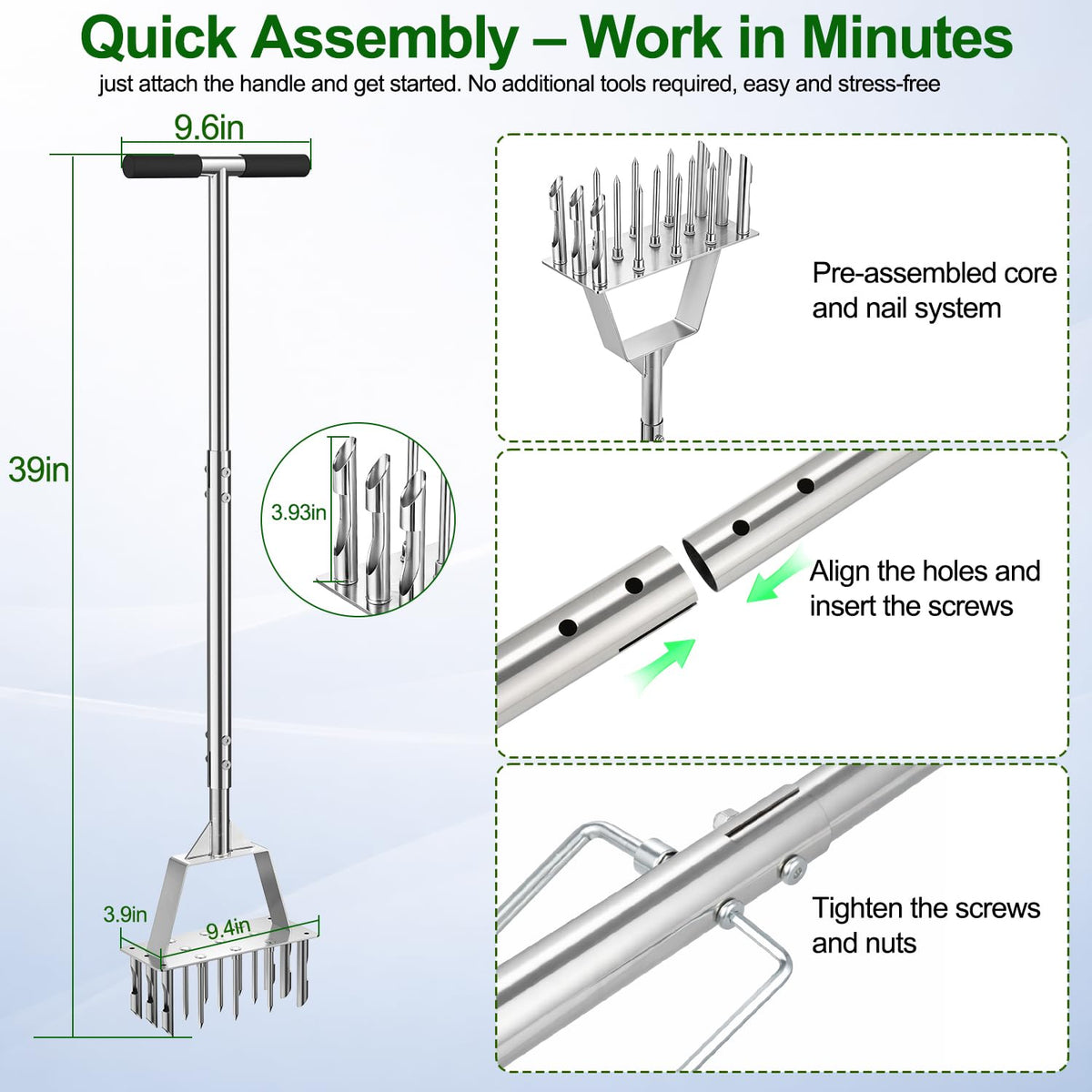 Fologtoo stainless steel lawn aerator tine durability for long-lasting use.