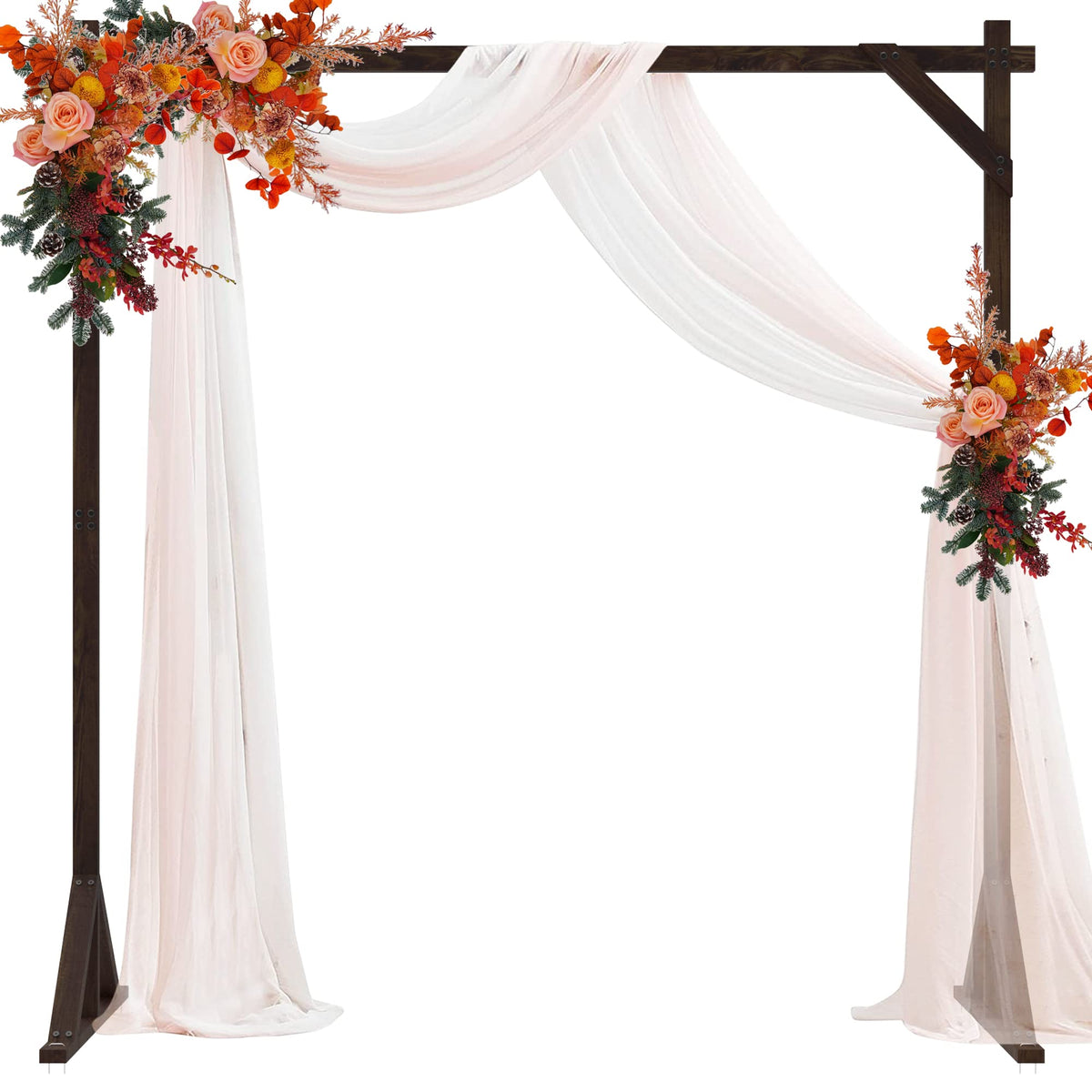 Fomcet wooden arch square front view, ideal ceremony backdrop for photos.