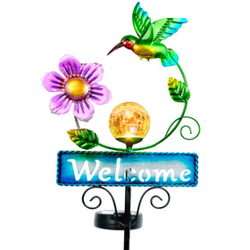 FOMOMDI hummingbird garden light with welcome sign brightens your entrance at dusk