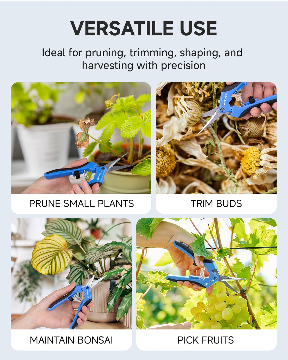 Fondwell 6.5 inch curved blade pruning shears for tight spaces and bonsai