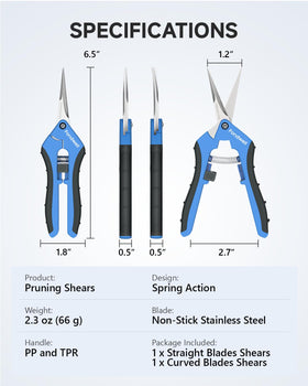 Fondwell dual-pack pruning shears includes straight and curved blades