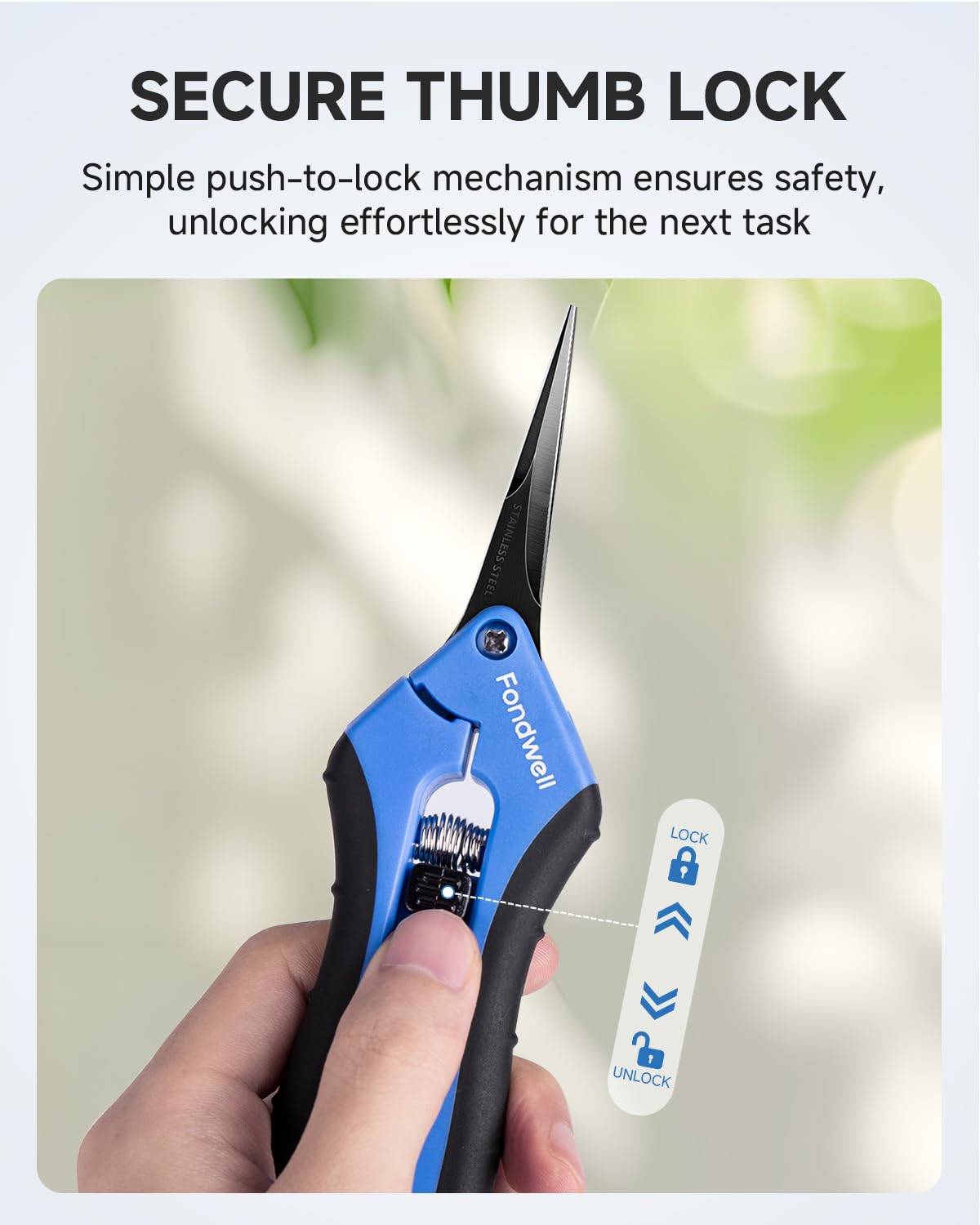 Fondwell pruning shears suitable for delicate pruning of small plants and stems.