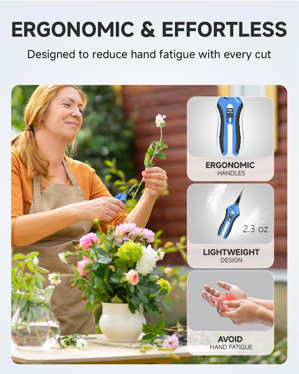 Fondwell pruning shears have a durable spring-action design for smooth, repeated cuts.
