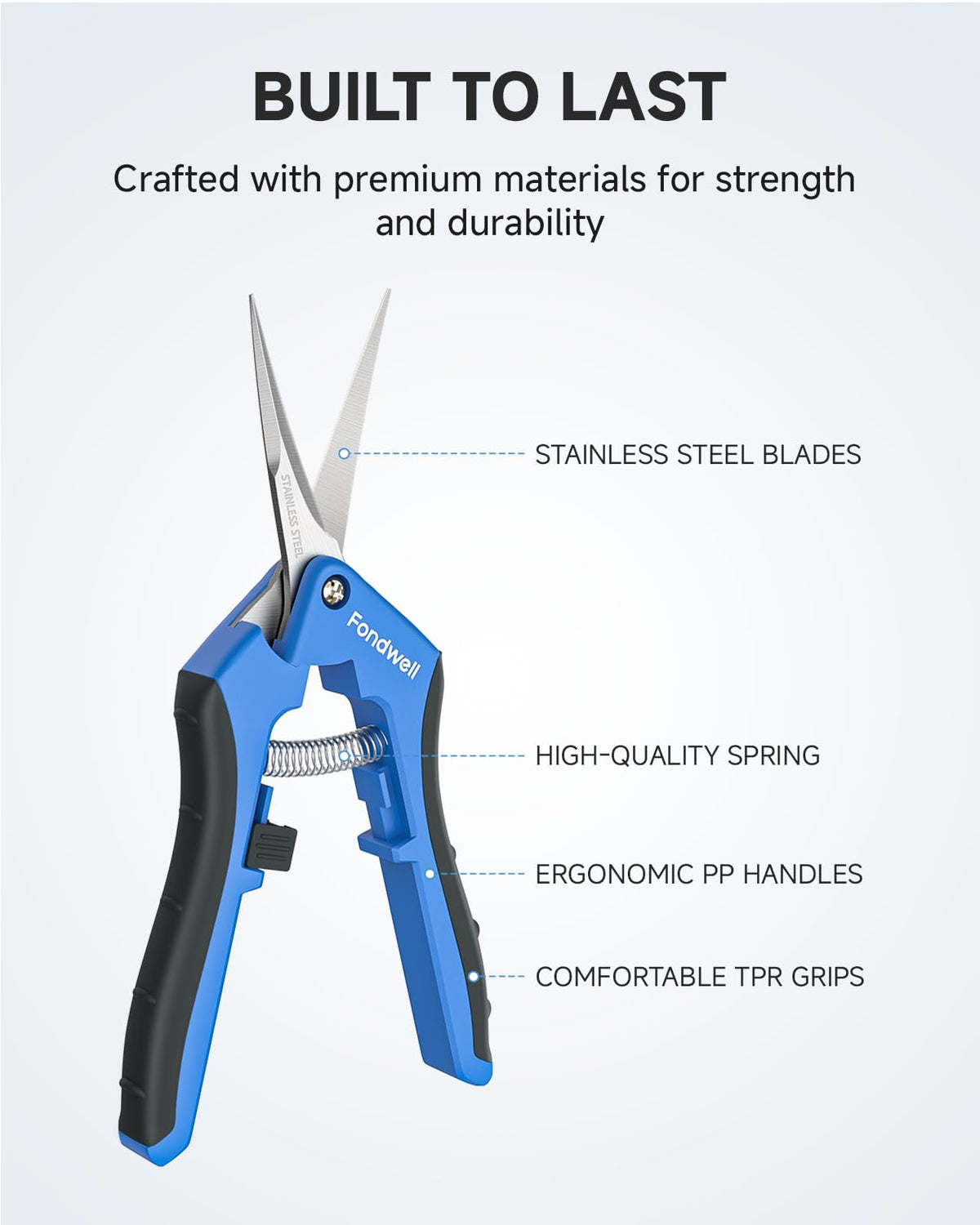 Fondwell one-hand safety lock on pruning shears for secure storage