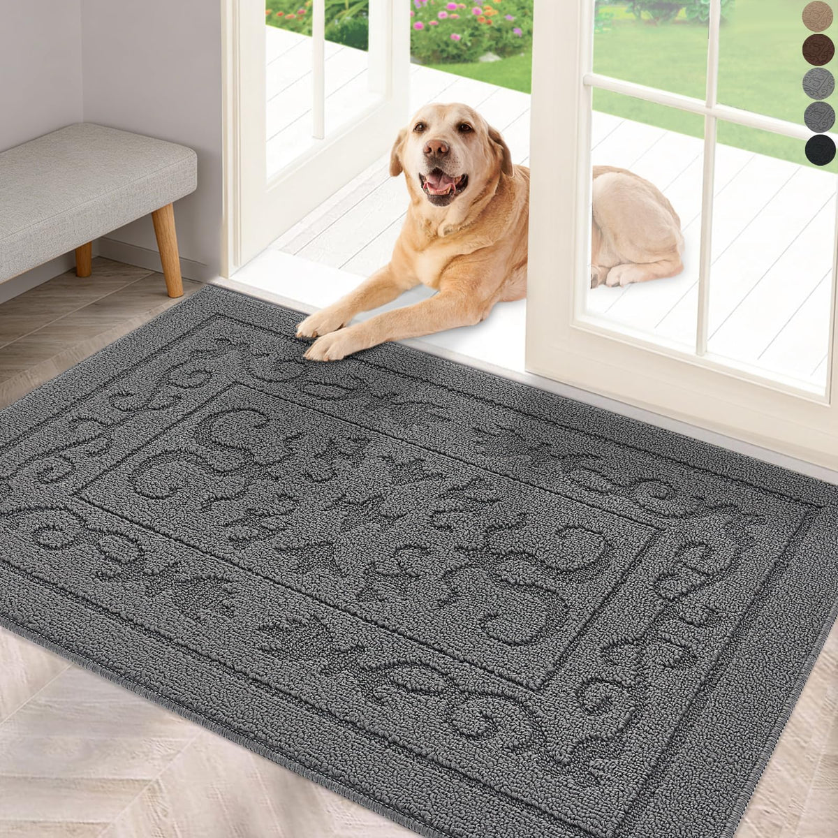 FONEYI Dirt Trapper door mat shown at entrance with large scraping surface