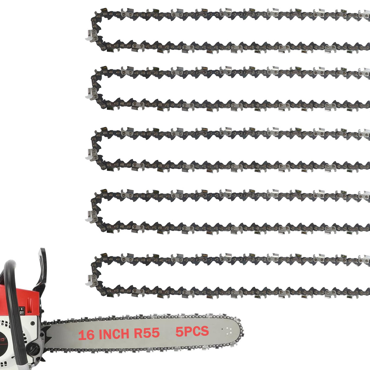 FONLOYEN 5-pack 16-inch chain close-up with chrome finish for longevity