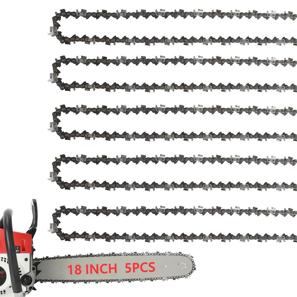 FONLOYEN 5-Pack 18-inch chain with 3/8 LP pitch for versatile cutting.