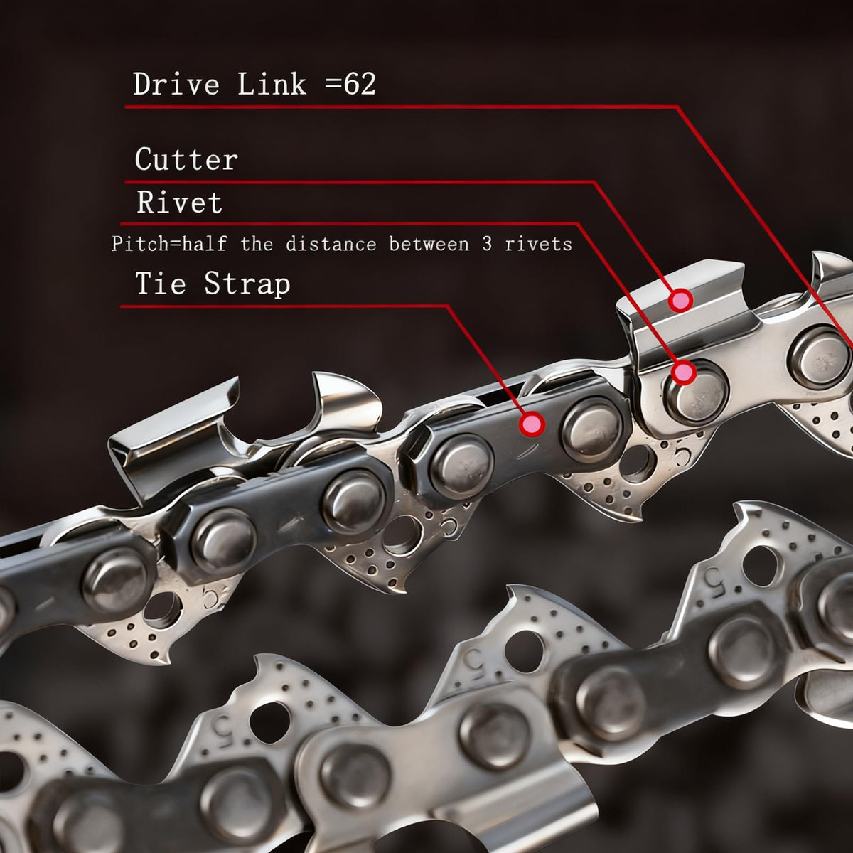 FONLOYEN chrome outer layer and rivets extend chain life under tough cuts.