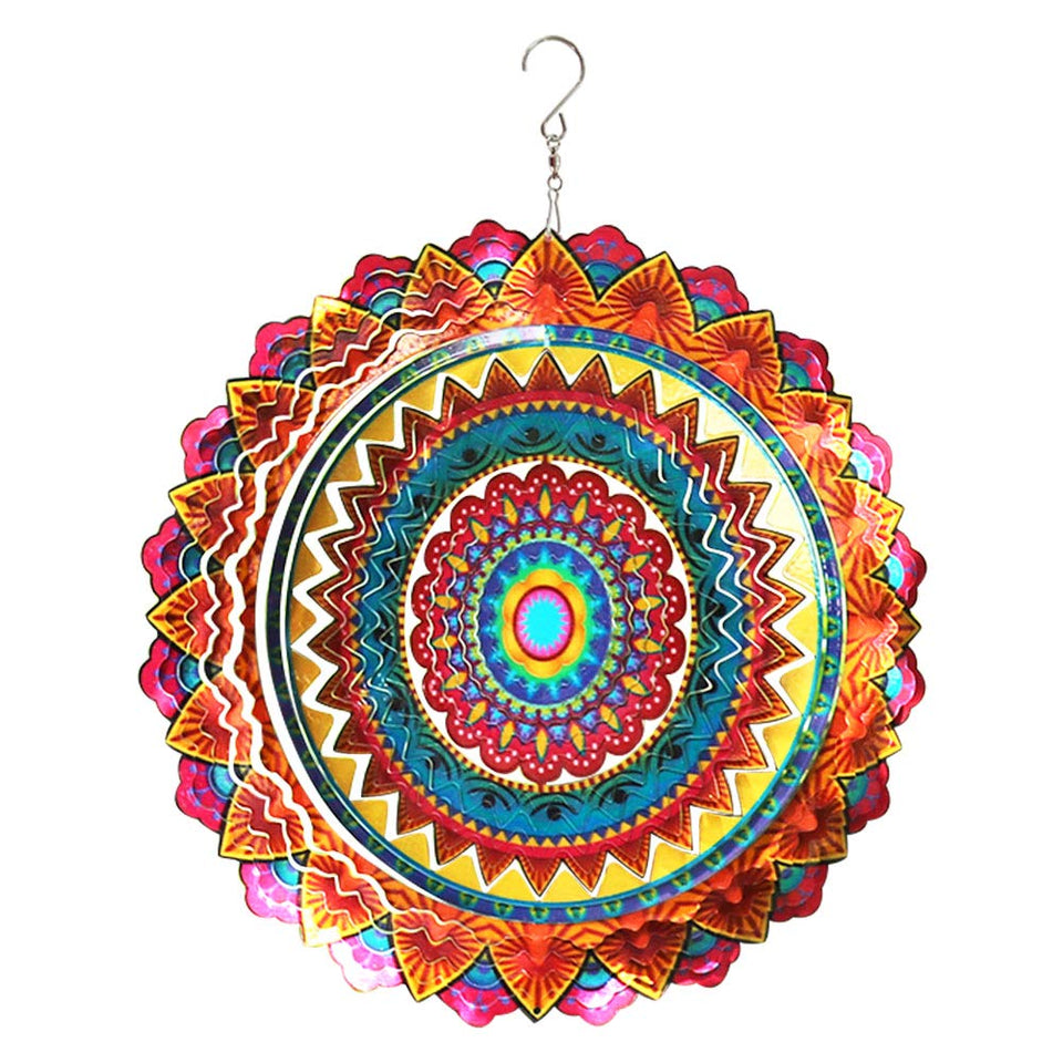 FONMY wind spinner 12inch mandala multi-color shimmering in daylight for vibrant garden decoration, enhances curb appeal.