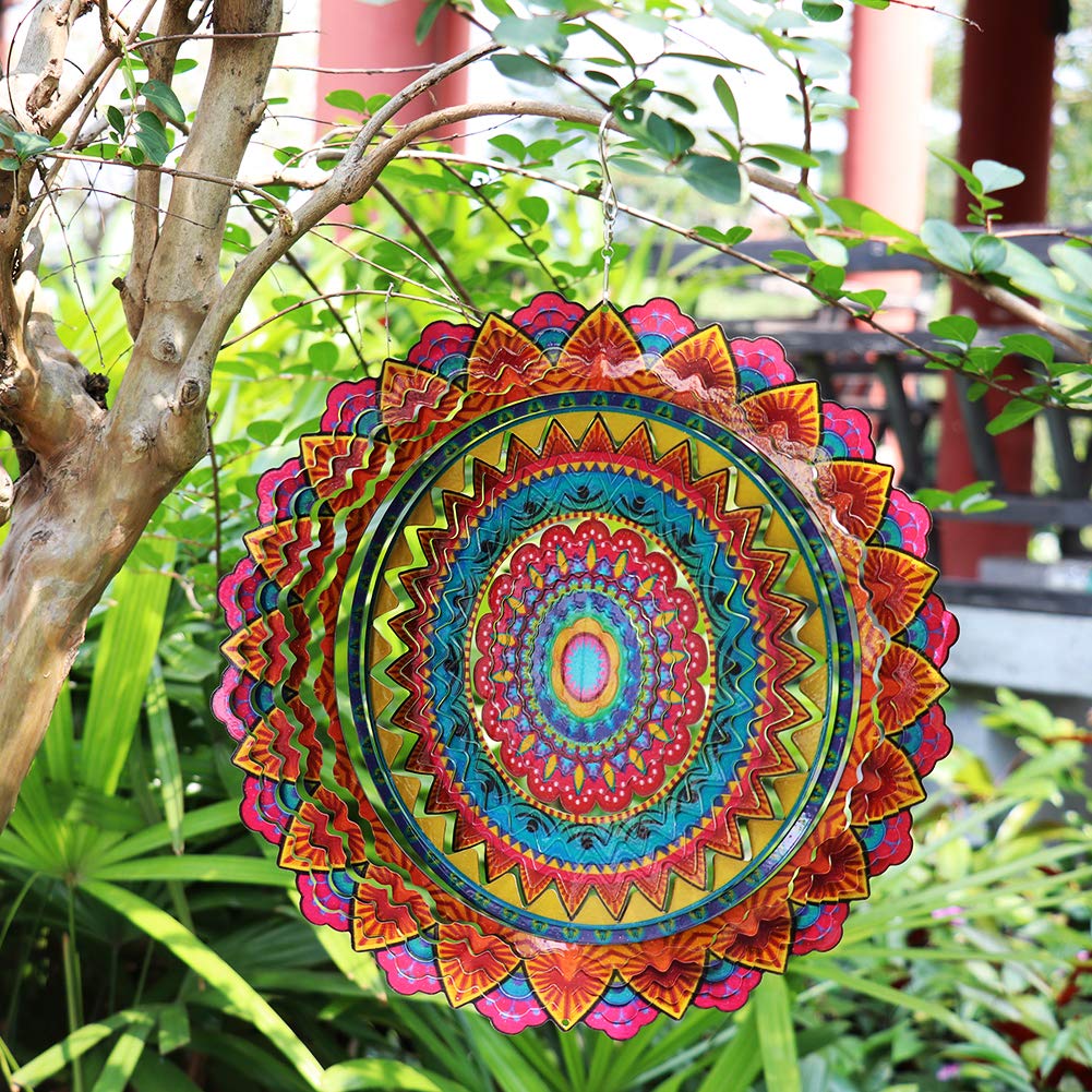 FONMY wind spinner epoxy coating detail highlighting rust resistance and vivid colors year round.