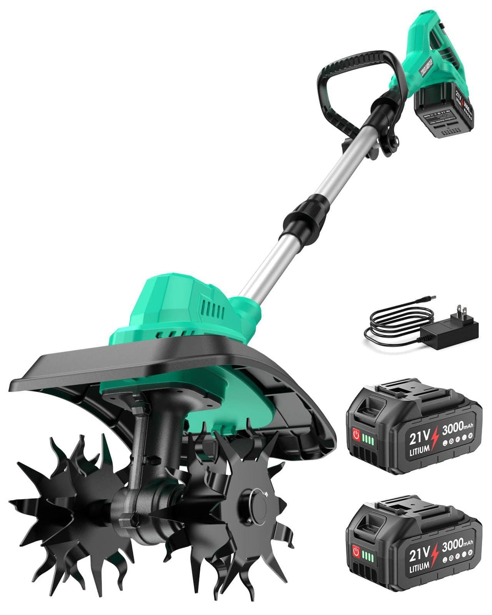 FONXLIT 21V cordless tiller battery life in action for extended gardening sessions