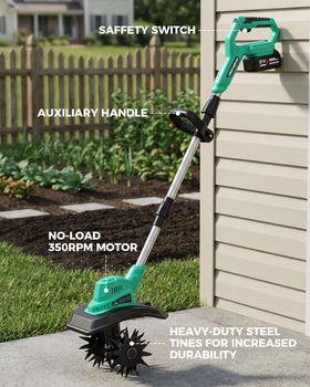 FONXLIT cordless tiller dual safety and adjustable handle ensure safer operation