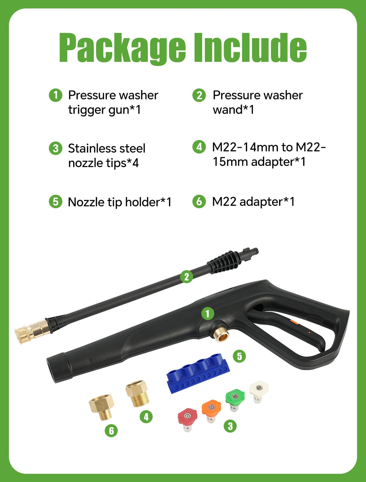 FOOCO stainless steel nozzle tips resist wear during repeated use.