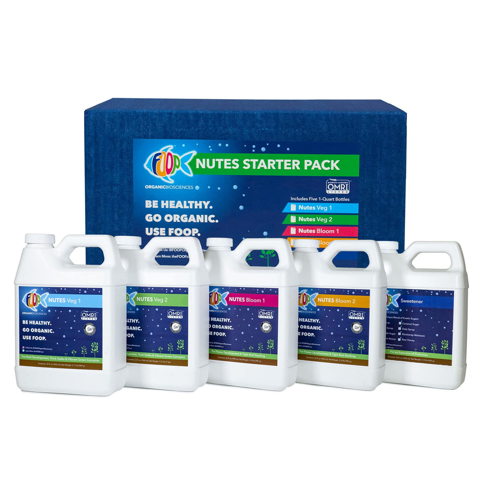 FOOP Nutes Veg Starter Pack bottle setup showing base nutrients for strong roots