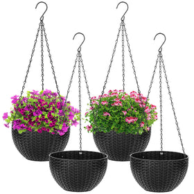 Foraineam four-pack black hanging planters for indoor and outdoor display.