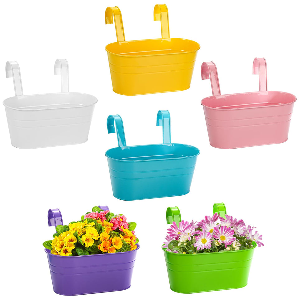 Foraineam white hanging flower pot with drainage holes for balcony use