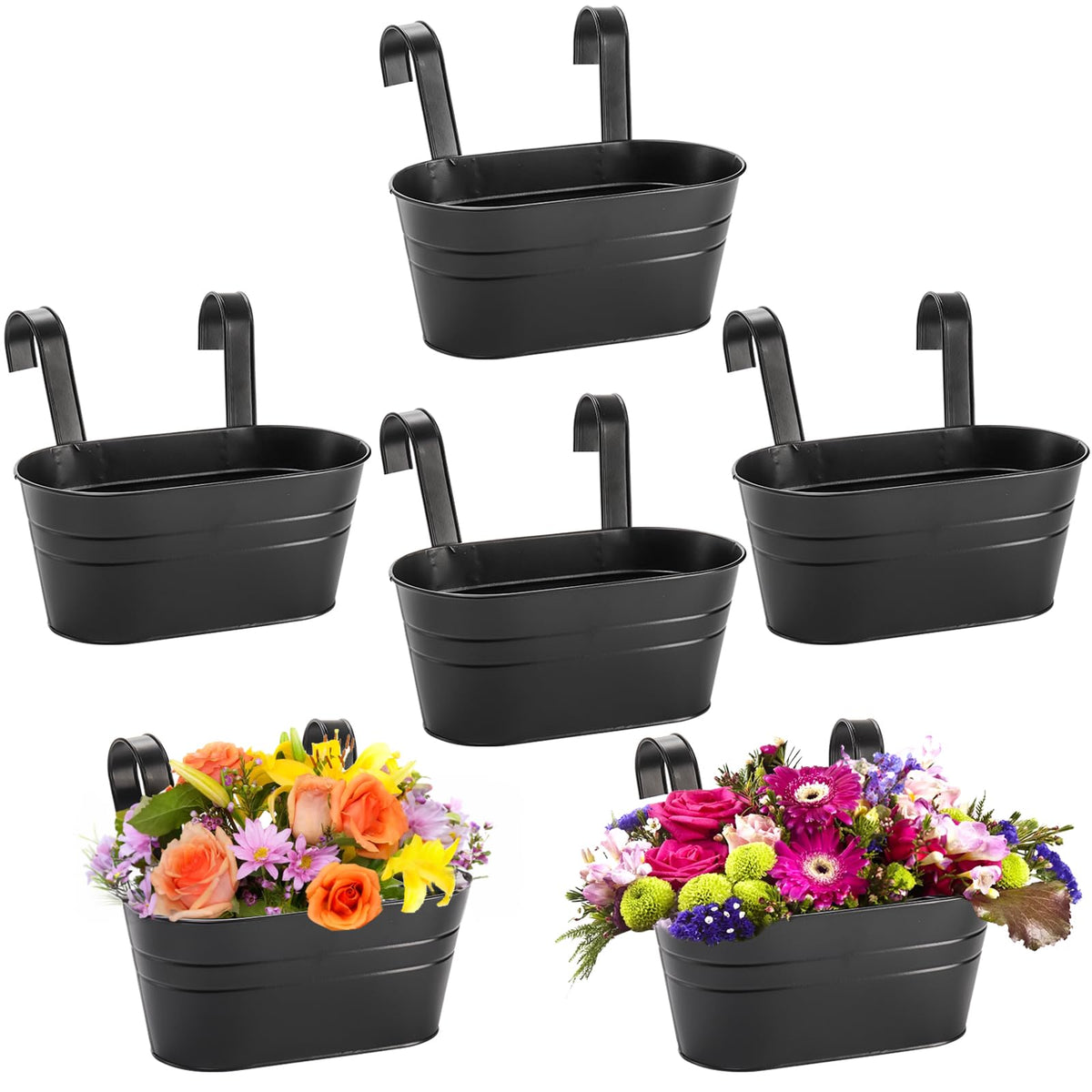 Foraineam 6-pack hanging planters on rail offer easy installation and efficient drainage.