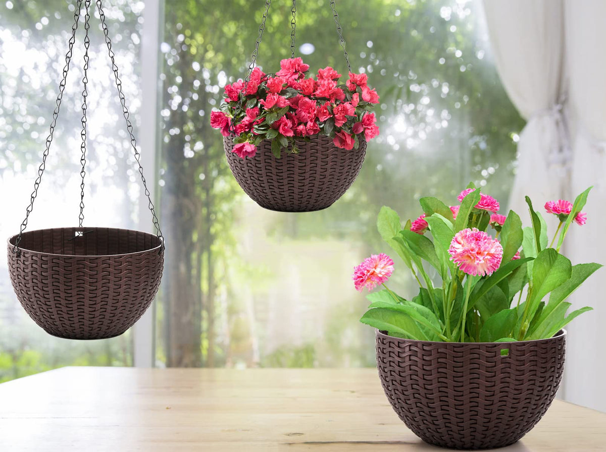 Foraineam four-pack hanging planters suitable for multiple spaces and setups.