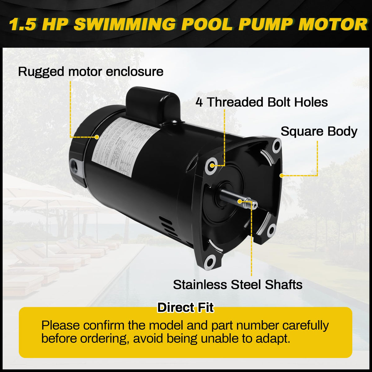 FOREBEN 1.5 HP motor angled terminal, easy wiring access.