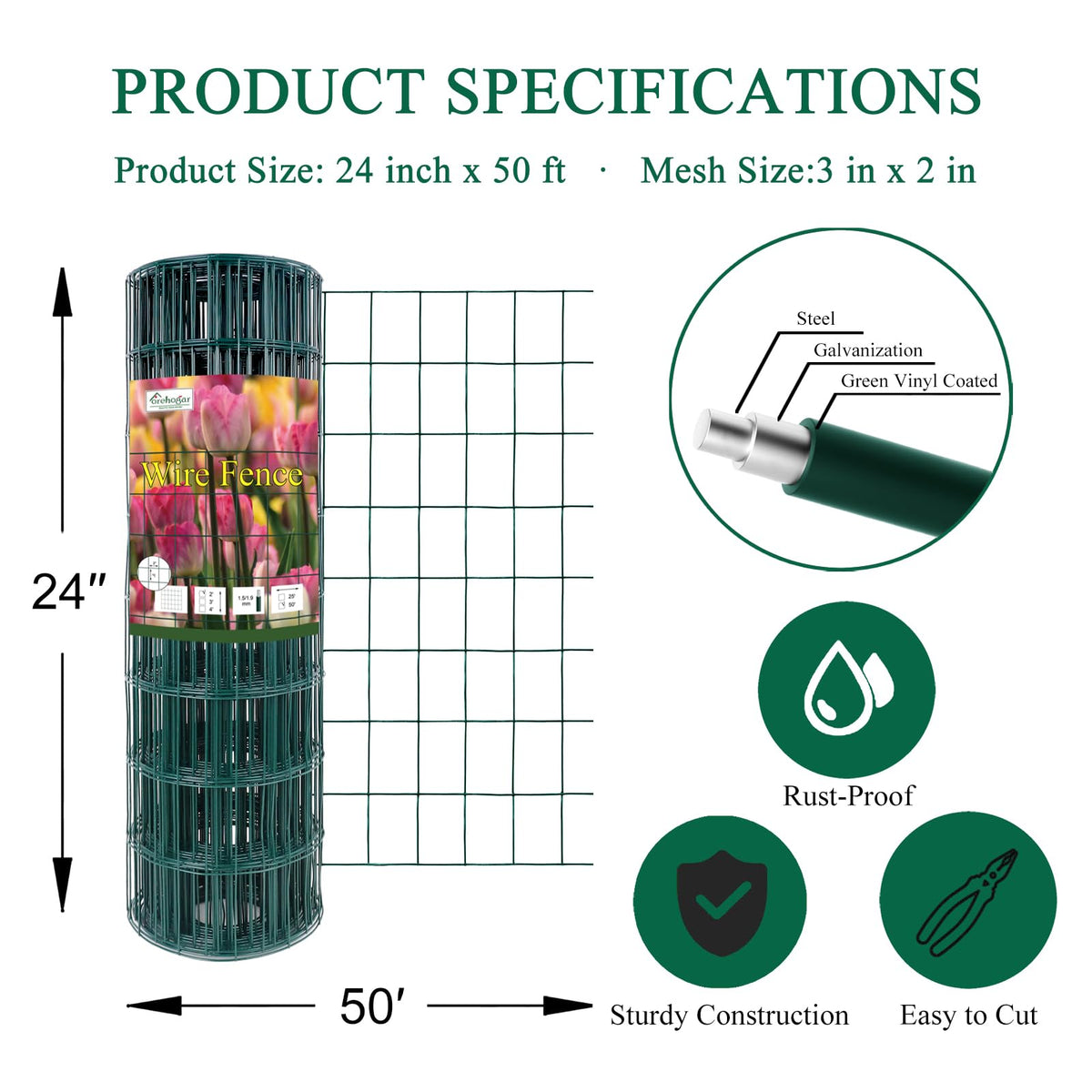 FOREHOGAR 16ga core wire with vinyl coating resists rust for outdoor fencing.
