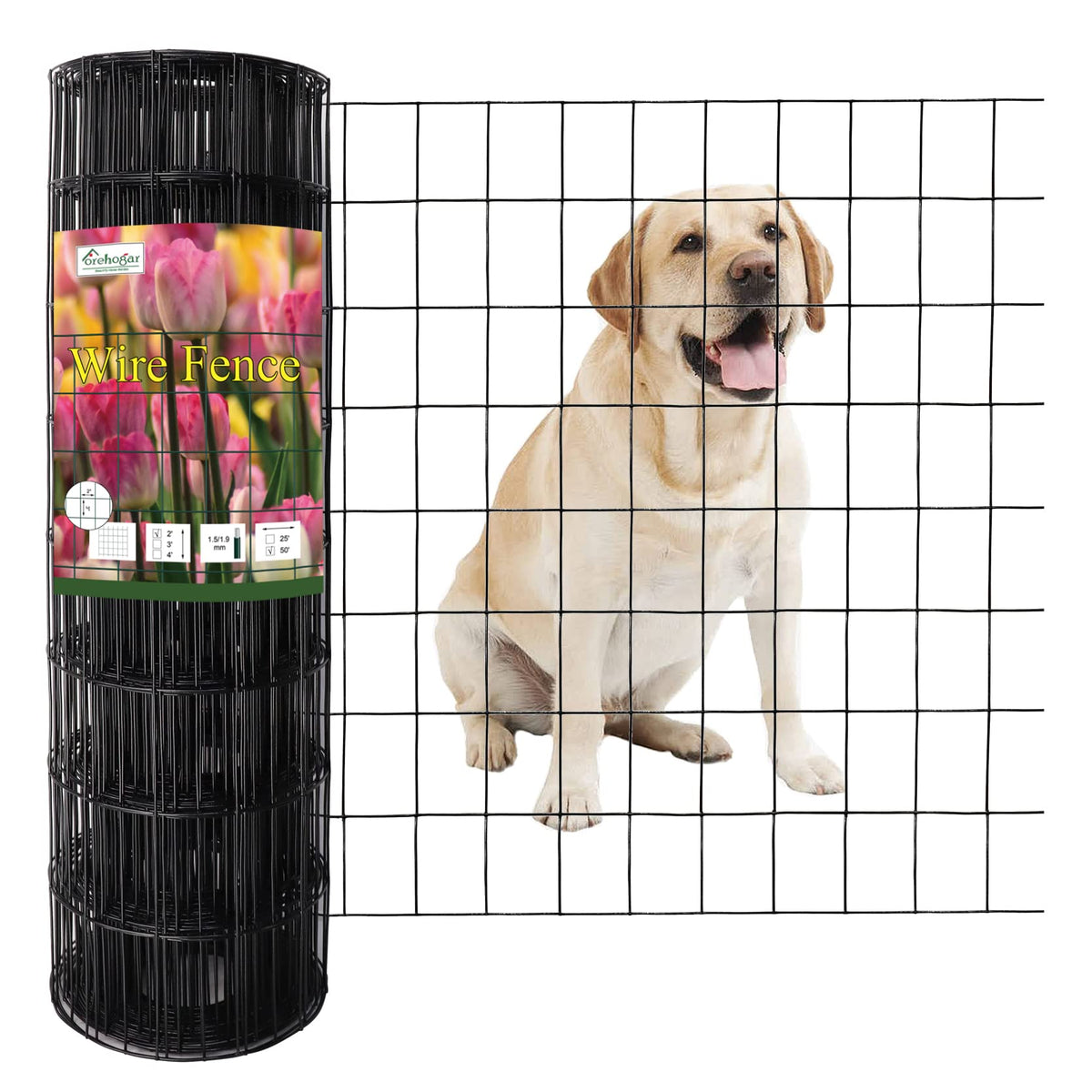 FOREHOGAR black vinyl coated welded wire fence roll ideal for garden borders and deer deterrence
