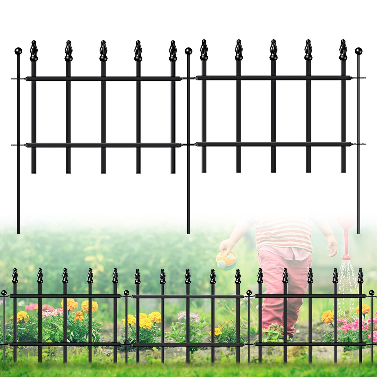 FOREHOGAR decorative metal garden fence, 11-inch height, showing a sturdy welded frame for borders.