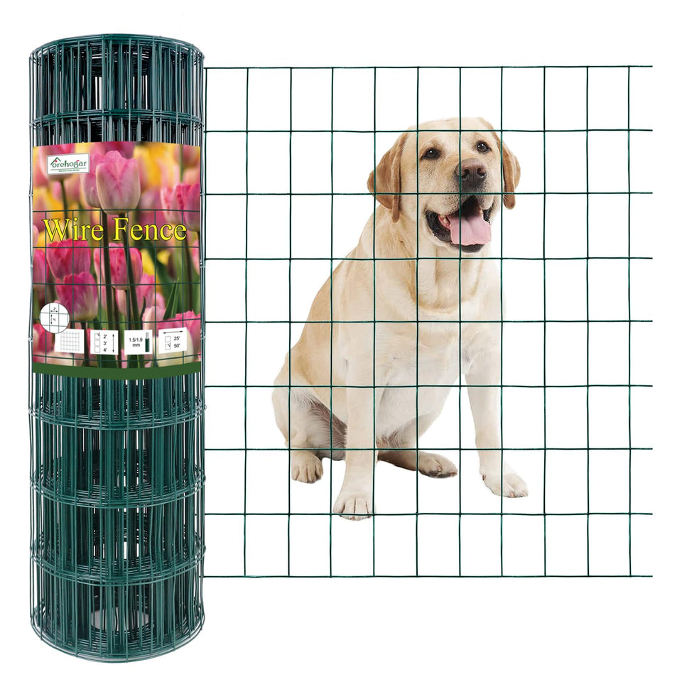 FOREHOGAR green vinyl-coated welded wire fence roll protects garden borders and pest protection.