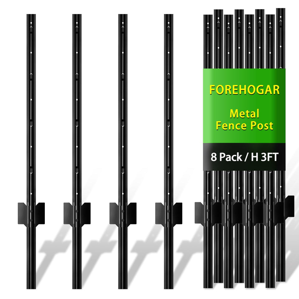 FOREHOGAR metal fence post 3 ft black for a durable garden border