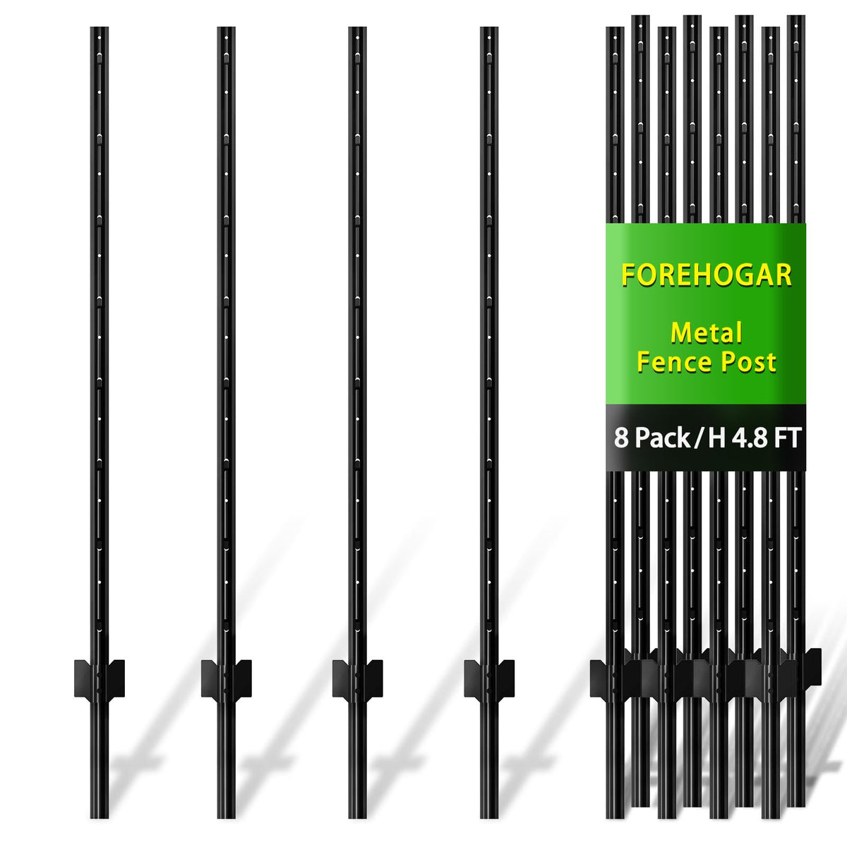 FOREHOGAR 4.8 ft metal fence post in black for easy no-dig setup.
